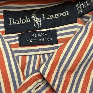 VTG Ralph Lauren Button‎ Down Shirt XL Blue Red Men Blake Striped Cotton